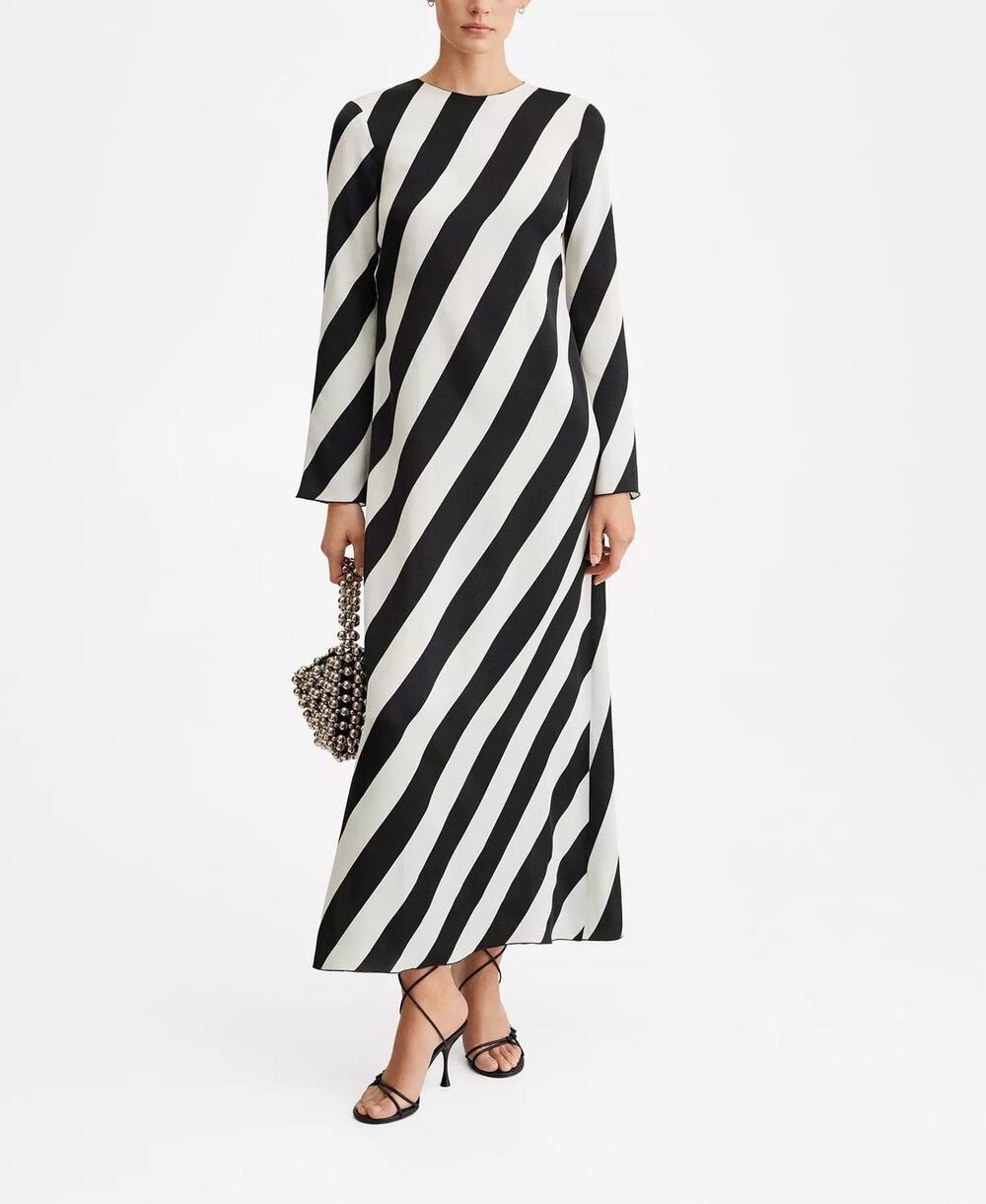 MANGO Cutout Back Striped Maxi Dress - 8 Black/White